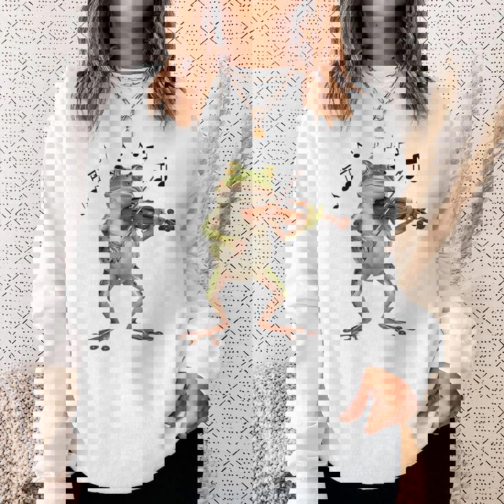 おもしろミュージシャン バイオリニスト かわいいカエル 演奏 バイオリン スウェットシャツ 彼女への贈り物