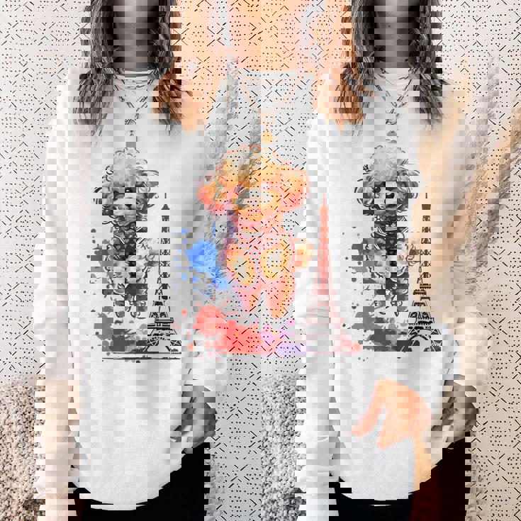 かわいい フランス パリ エッフェル塔 トイプードル パリ ジャンプ 子犬 スウェットシャツ 彼女への贈り物