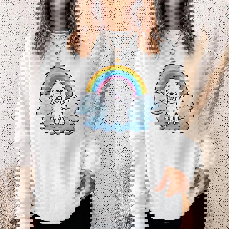 かわいいボロネーゼ犬 レインボークラウド カラフル カワイイ 子犬好き スウェットシャツ 彼女への贈り物