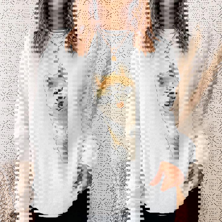 かわいい日本の秋田犬が角をのぞく犬好き。 スウェットシャツ 彼女への贈り物