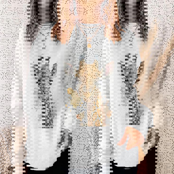 かわいい水彩画 キリン 赤ちゃん 美的 動物 アート 絵画 長袖tシャツ スウェットシャツ 彼女への贈り物