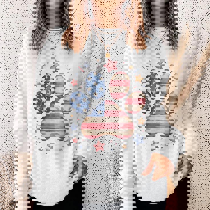 アメリカ国旗 愛国的な犬と猫の足跡プリント 7月4日 犬 スウェットシャツ 彼女への贈り物