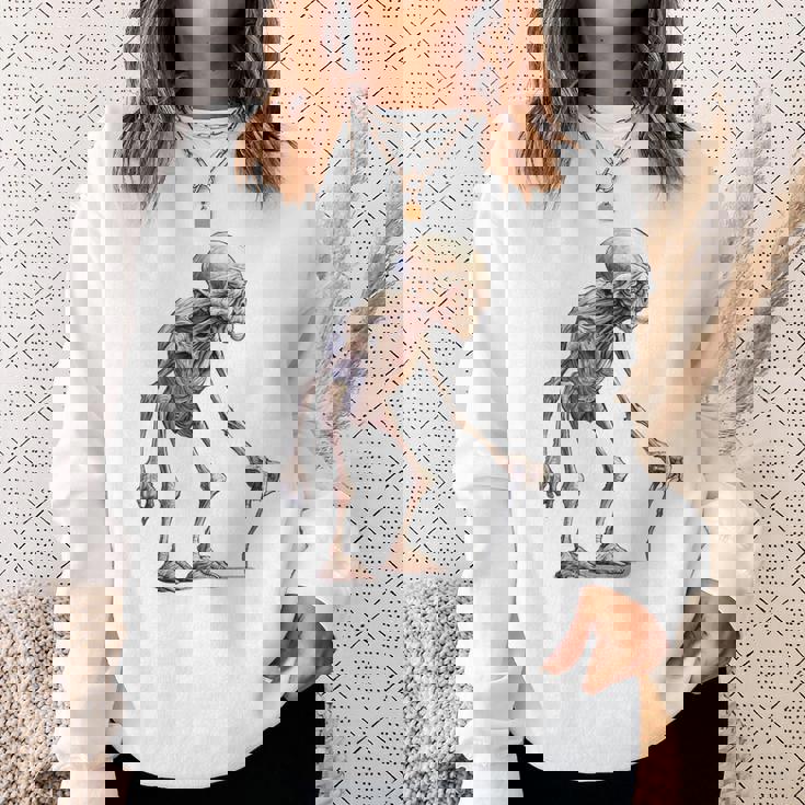 エイリアン スケルトン クリーチャー 松葉杖 スティック スウェットシャツ 彼女への贈り物