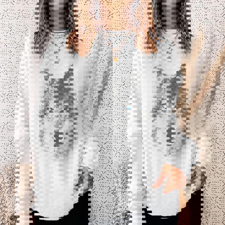 オオカミの顔 青い目 美的スマッジアートスタイル 野生動物 スウェットシャツ 彼女への贈り物