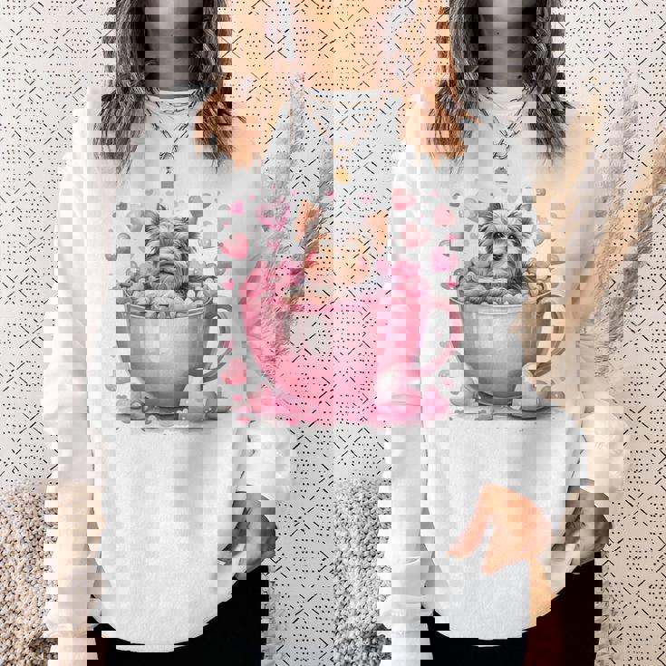 カップに入った子犬 長袖tシャツ スウェットシャツ 彼女への贈り物