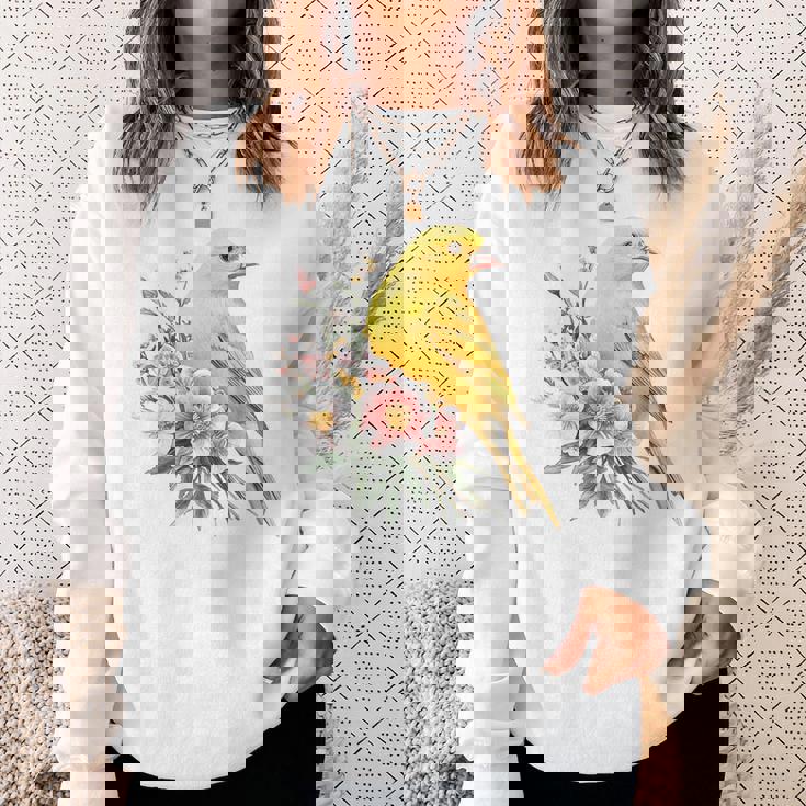 カナリアの鳥好き、ピンクの花のかわいい鳥、自然。 スウェットシャツ 彼女への贈り物