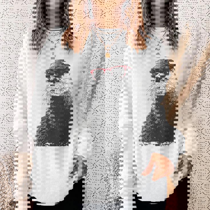 カワウソ アニマル柄 動物園 図面 イラスト 顔 カワウソ スウェットシャツ 彼女への贈り物