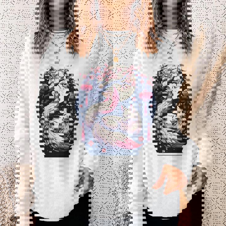 キツネ キツネ 桜 花 日本 九尾狐 長袖tシャツ スウェットシャツ 彼女への贈り物