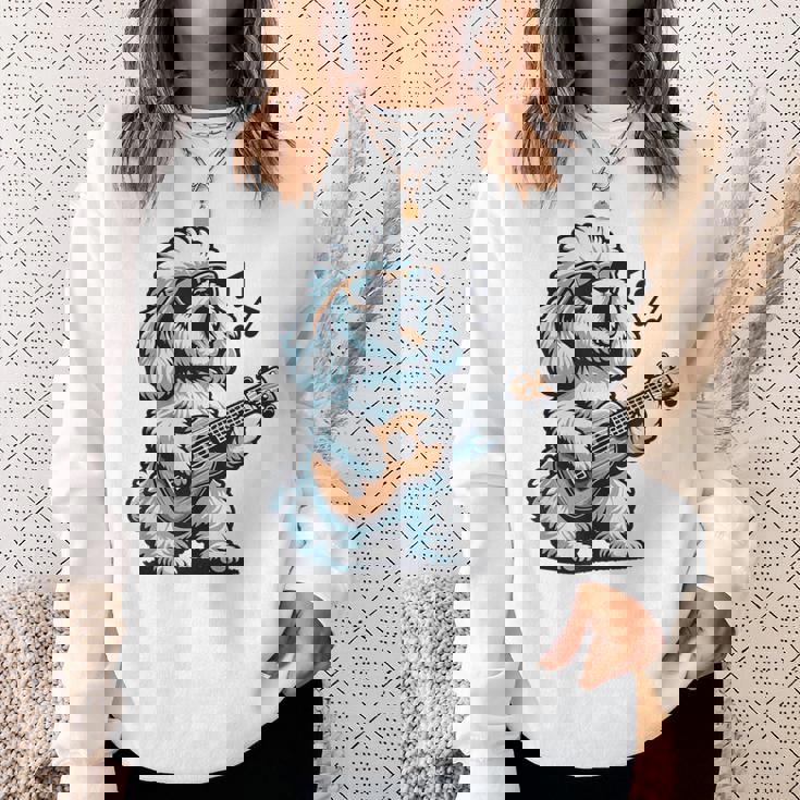 ギターを弾く犬 マルチーズプードル 面白い落書き スウェットシャツ 彼女への贈り物