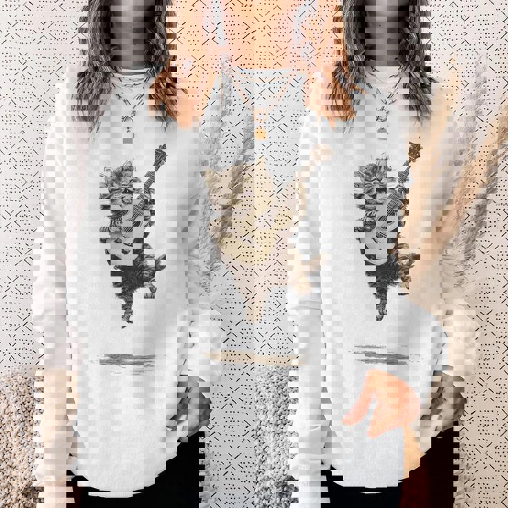 ギターを弾く面白い猫 面白いギター猫 スウェットシャツ 彼女への贈り物