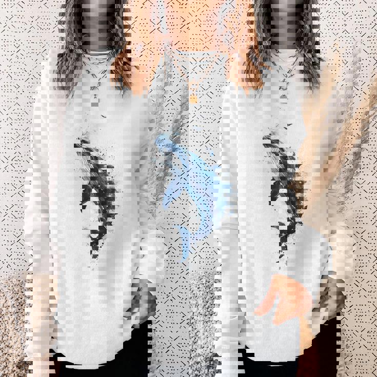 クジラ 水彩 海洋 動物 海の生物 青くじら デザイン スウェットシャツ 彼女への贈り物