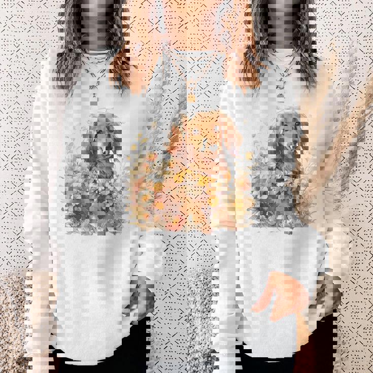 クリーム色の花のダックスフント 愛らしいミニドキシー犬 スウェットシャツ 彼女への贈り物