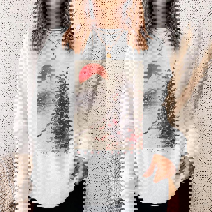 サムライ 猫戦士 浮世 墨絵 猫 サムライ 長袖tシャツ スウェットシャツ 彼女への贈り物