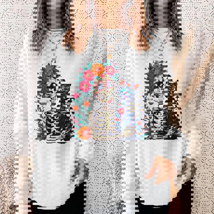 スケルトン ハグ 猫 シュガー スカル Día Los Muertos ハロウィン スウェットシャツ 彼女への贈り物