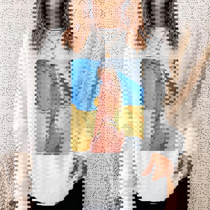 セクシーガールグラフィックtシャツ 「モダンピンナップガール&ウクライナ国旗2」 長袖tシャツ スウェットシャツ 彼女への贈り物