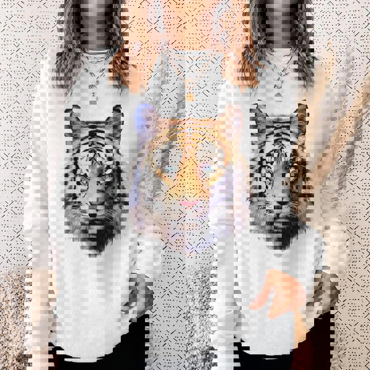 タイガー アニマル プリント グラフィック デッサン アートワーク フェイス トラ スウェットシャツ 彼女への贈り物