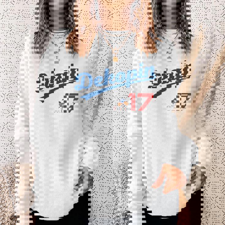 デコピン 大谷 Dekopin 愛犬 Decoy 二刀流 Decopin 野球 ユニホーム風 犬 かわいい 長袖tシャツ スウェットシャツ 彼女への贈り物