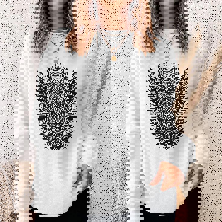 トライバル グレートフクロウ トーテム タトゥー 幾何学模様 スウェットシャツ 彼女への贈り物