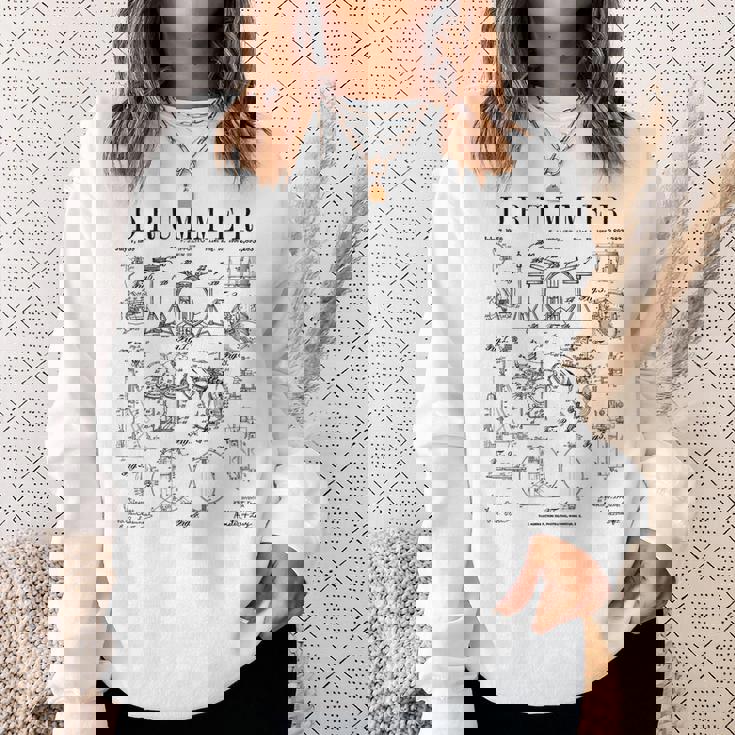 ドラムセットキット ヴィンテージ パテントドラマー ドローイングプリント スウェットシャツ 彼女への贈り物