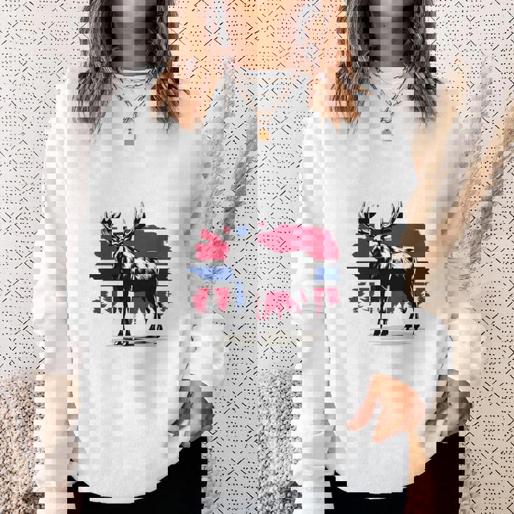 ノルウェー デザイン ヘラジカ ノルウェー国旗 自然 服装 北欧 長袖tシャツ スウェットシャツ 彼女への贈り物