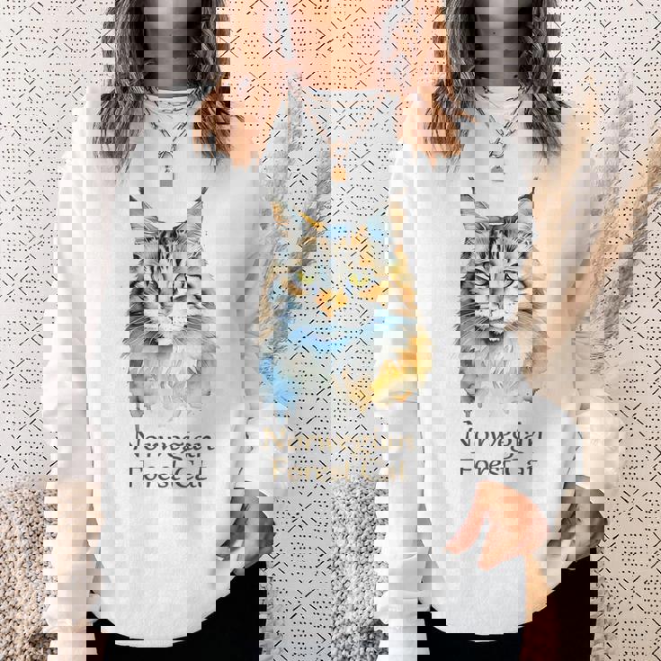 ノルウェージャンフォレストキャット 水彩画ポートレート2 スウェットシャツ 彼女への贈り物