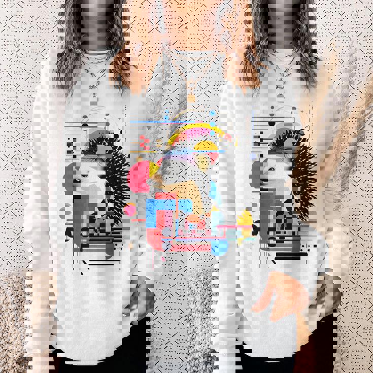 ハリネズミ アート 幾何学 動物 抽象 グラフィック ハリネズミ スウェットシャツ 彼女への贈り物