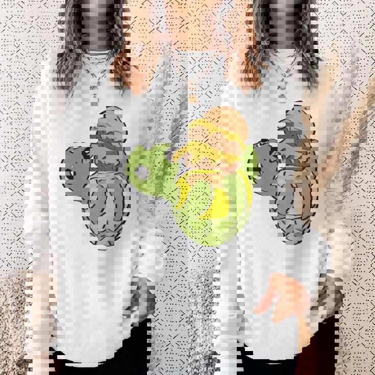 ハンバーガーを食べるかわいいカメ 面白いハンバーガー 長袖tシャツ スウェットシャツ 彼女への贈り物