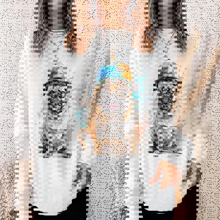 パグ、スナップバック キャップ、犬、カラフル、面白い、動物プリント スウェットシャツ 彼女への贈り物