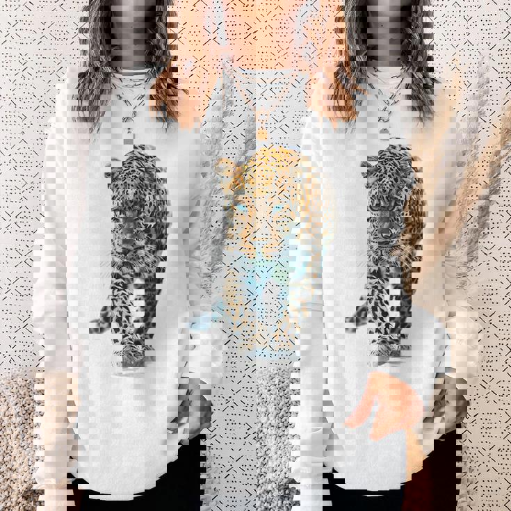 ヒョウ アニマルプリント モチーフ 描画 ポートレート ヒョウ スウェットシャツ 彼女への贈り物