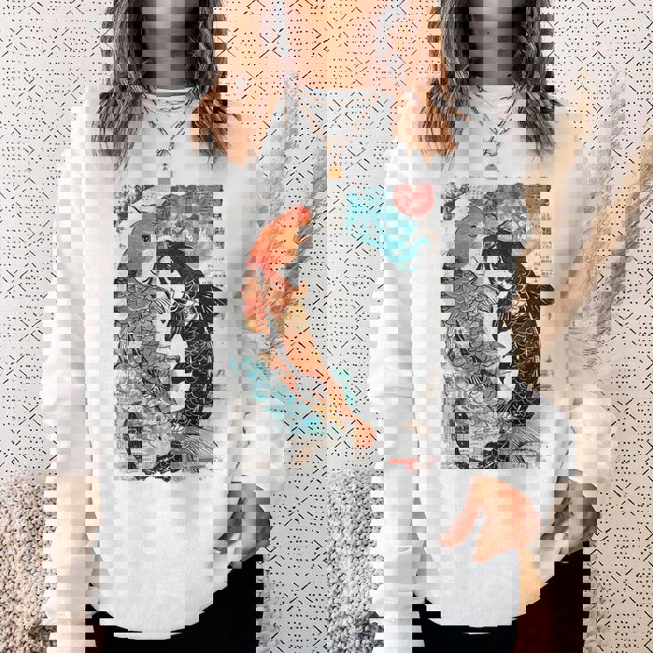 ビンテージ グラフィティ 錦鯉 魚 鯉 長袖tシャツ スウェットシャツ 彼女への贈り物