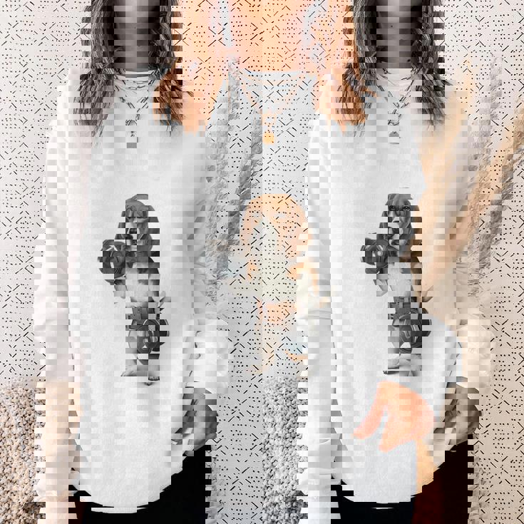 ビーグル 犬 ダンベル 筋トレ 筋肉 ワークアウト ジム スウェットシャツ 彼女への贈り物