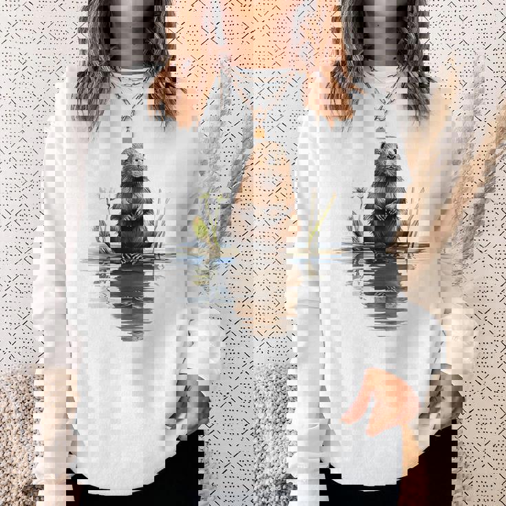 ビーバー 恋人 動物 アート イラスト グラフィック ビーバー スウェットシャツ 彼女への贈り物