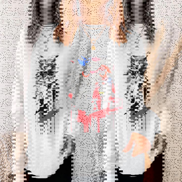 フクロウ アート 絵画 抽象 動物 描画 グラフィック フクロウ スウェットシャツ 彼女への贈り物