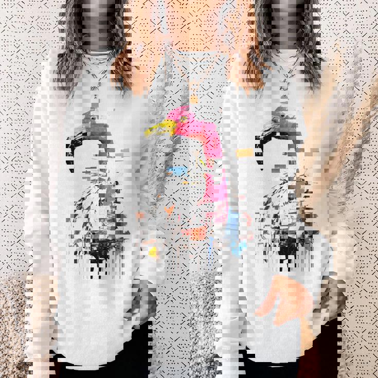 フラミンゴ 鮮やかな色 芸術的な野生動物の表現 スウェットシャツ 彼女への贈り物