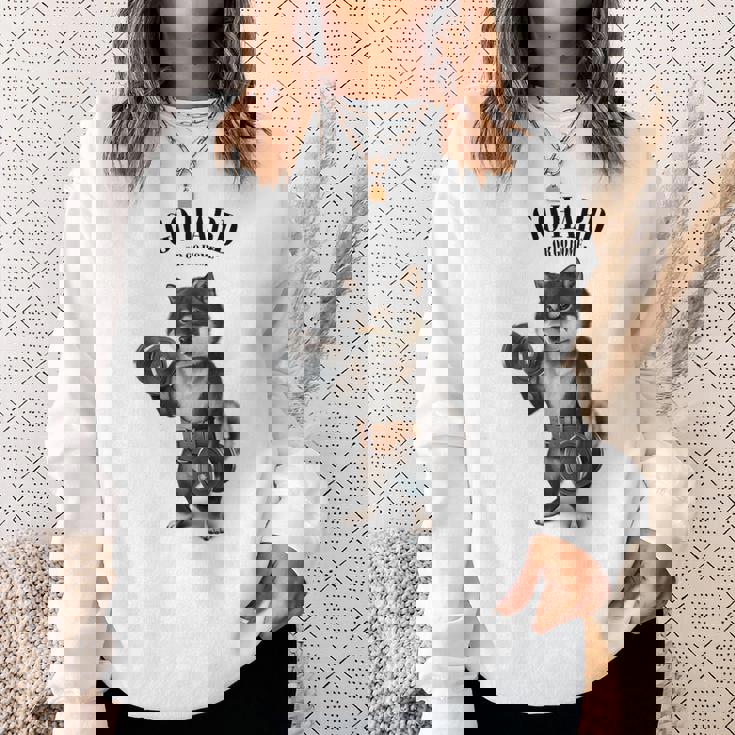 ブラック柴犬 筋トレ ダンベル付き フィットネスジム スウェットシャツ 彼女への贈り物