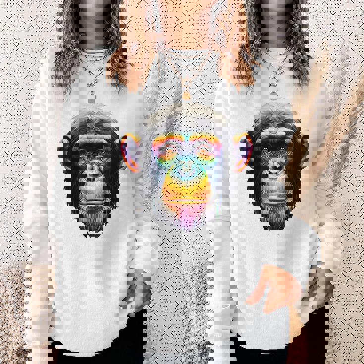 マルチカラー アート カラフル チンパンジー スウェットシャツ 彼女への贈り物