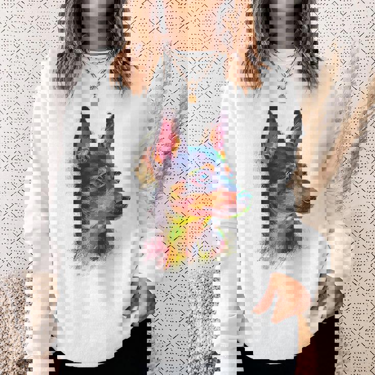 ミニチュア ピンシャー 犬 ペット アート カラフル ミニチュア ピンシャー スウェットシャツ 彼女への贈り物