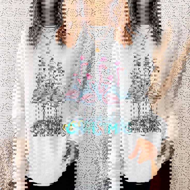 メリークリスマス フラミンゴスクワッド トロピカルスタイル 長袖tシャツ スウェットシャツ 彼女への贈り物