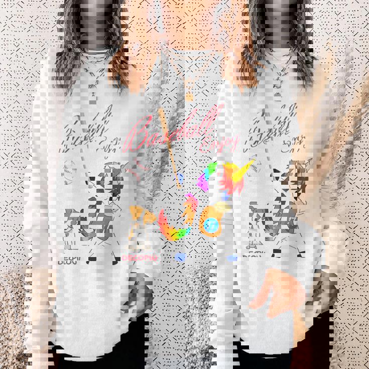 ユニコーン 野球 デコピン 長袖tシャツ スウェットシャツ 彼女への贈り物