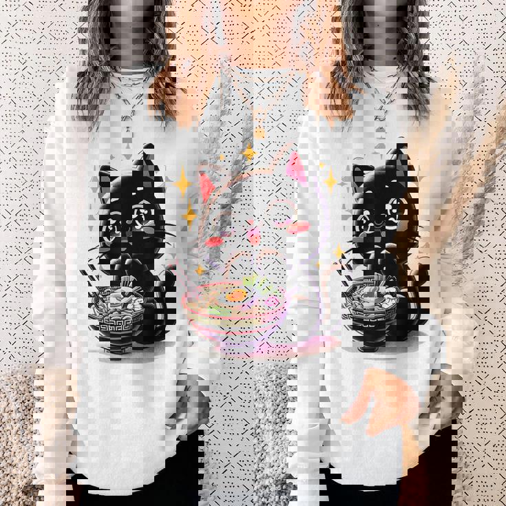 ラーメン猫かわいいアニメ猫ラーメン愛好家甘い スウェットシャツ 彼女への贈り物