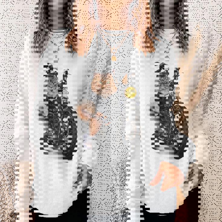 三毛猫 オレンジ猫 ねこ バイク バイカー スウェットシャツ 彼女への贈り物