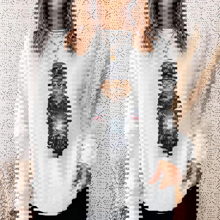 三毛猫 オレンジ猫 ねこ バイク ヘルメット スウェットシャツ 彼女への贈り物