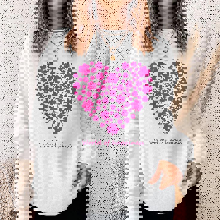 世界中の幸せを願う 可愛い ハート ピンク クローバー 反戦 平和 バックプリント スウェットシャツ 彼女への贈り物