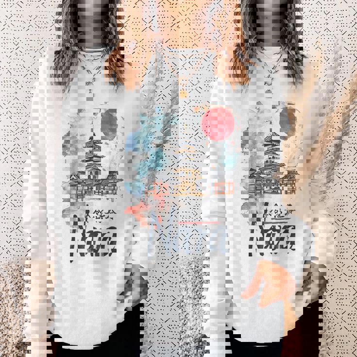 奈良 日本 市街地 旅行 お土産 和 水彩 行楽 スウェットシャツ 彼女への贈り物