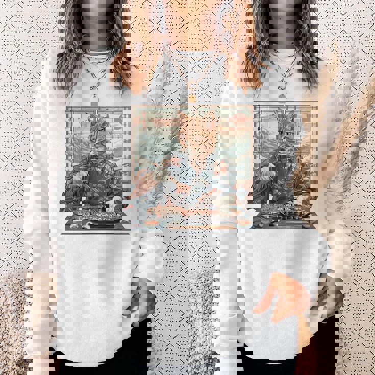 寿司好き ヴィンテージ 子猫 伝統 日本の芸術 猫 長袖tシャツ スウェットシャツ 彼女への贈り物