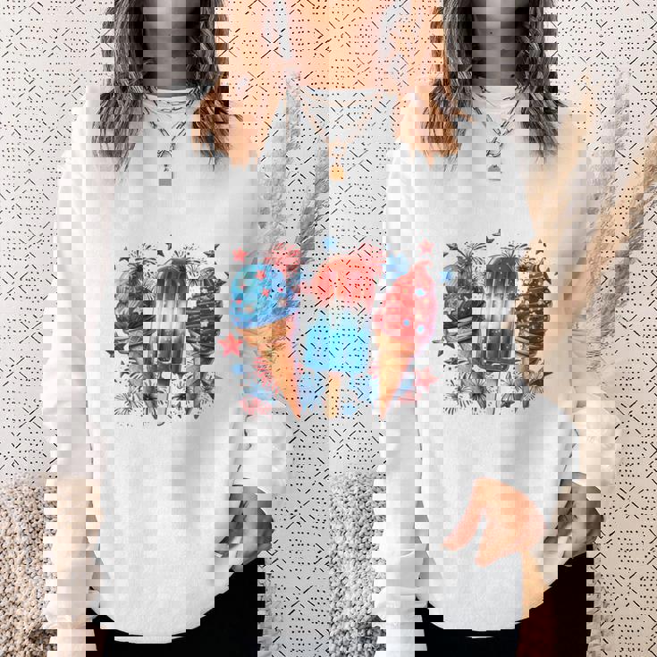 少年 赤 白 青 アメリカ国旗 7月4日 アイスキャンディー 愛国的 長袖tシャツ スウェットシャツ 彼女への贈り物