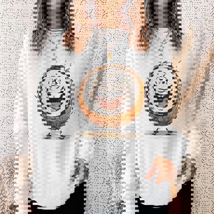 幸せな笑顔のココナッツの顔の漫画 長袖tシャツ スウェットシャツ 彼女への贈り物