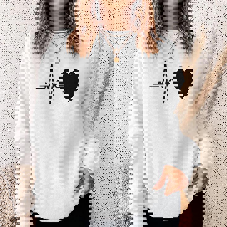 心電図のパターン ハートカラー ブラック スウェットシャツ 彼女への贈り物