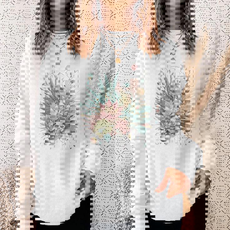 抽象的な幾何学的なボタニカルデザインモダンな植物 多肉植物 スウェットシャツ 彼女への贈り物