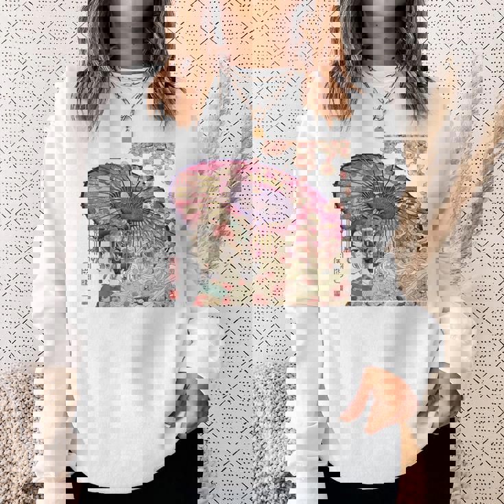 振り返る娘 見返り美人 日本美人 花街 浮世絵 桜 花 奇麗 赤 バックプリント スウェットシャツ 彼女への贈り物